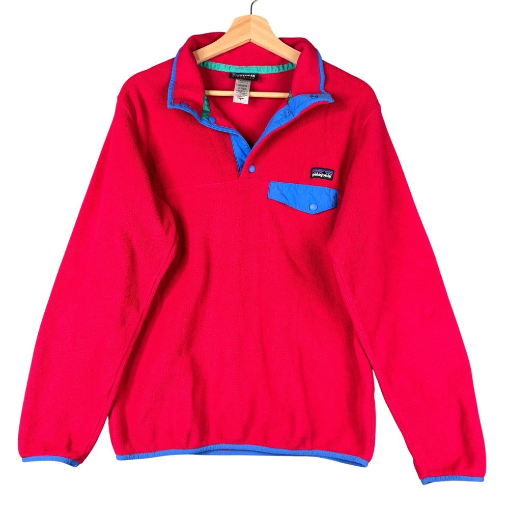Patagonia Synchilla Lightweight Snap-T Fleece Pullover Red Blue Womens Medium
